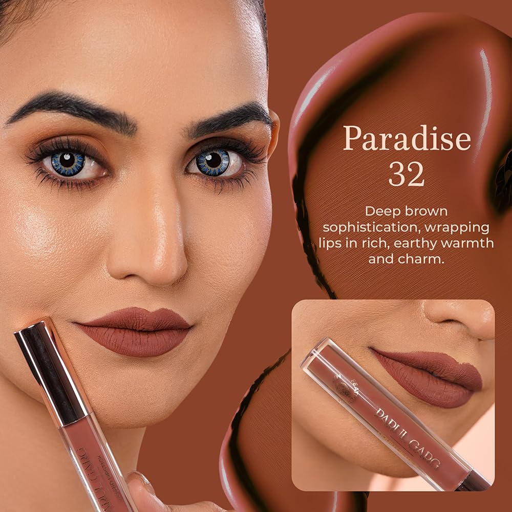 Parul Garg Beauty Featherlite Matte Liquid Lipstick | High-Pigment, Long-Wear & Non-Drying | Lightweight & Transfer-Proof | 100% Vegan & Clean Beauty | Paradise 32 - Rich Brown| 2.5ml