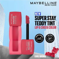 Maybelline New York Super Stay Teddy Tint - Lip and Cheek Color, Cool Grunge, 5ml | Teddy Soft Matte up to 12Hr | Multi Use |Comfortable Long wear formula |Buildable |Natural flushed look in one swipe