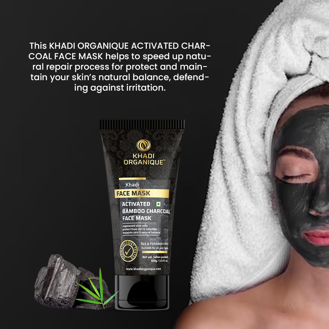 Khadi Organique charcoal face mask for men & women SLS &PARABEN FREE 100 gm