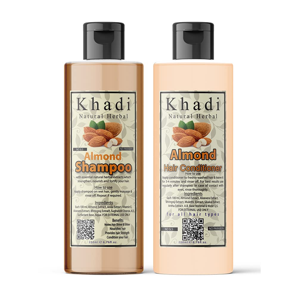 Khadi Natural Herbal Almond Shampoo And Conditioner Combo || Promotes Hair Growth - Controls Hair Fall (200ml)