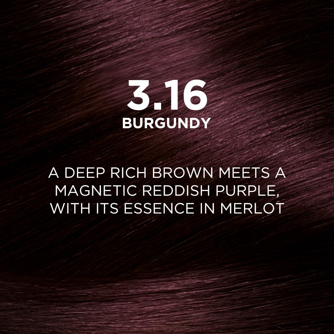 L'Oréal Paris Permanent Hair Colour, Radiant At-Home Hair Colour with up to 100% Grey Coverage, Pro-Keratin, Up to 8 Weeks of Colour, Excellence Crème, 3.16 Burgundy, 72ml+100g (Pack of 2)