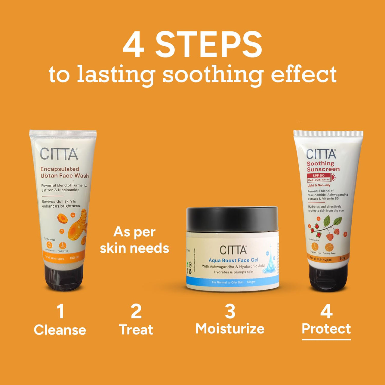 CITTA Soothing Sunscreen SPF 50 PA+++ For Men & Women | Broad Spectrum Protection Hydrating Sunscreen For All Skin Types | No White Cast, Non-Greasy & Quick- Absorbing | Power Blend Of Niacinamide, Thanaka & Ashwagandha | 50 gm