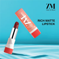 ZM Zayn & Myza Rich Matte Lipstick, Smooth and Light Weight, Intense Color in one Swipe, High Pigmentation Bullet Lip Stick Enriched with Argan oil, Murumuru and Shea Butter, 4.2 g (Mellow Drama)