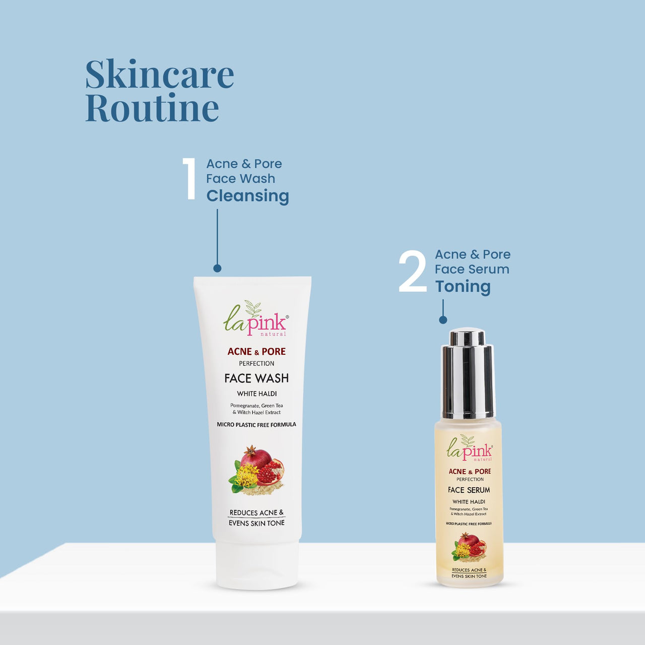La Pink Acne & Pore Perfection Face Wash with White Haldi & Green Tea | For Acne Reduction & Even Skin Tone | 100% Microplastic Free & 100% Soap Free Formula | All Skin Types | 100ml