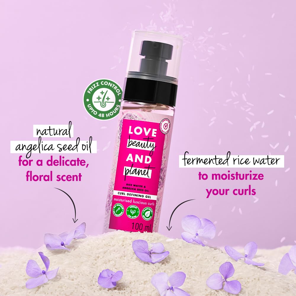Love Beauty & Planet Rice Water Curl Defining Gel with Angelica Seed Oil for Frizz-Free Curly and Wavy Hair|No Sulfates,Paraben,Silicones|100ml
