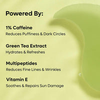 mCaffeine Green Tea Hydrogel Under Eye Patches for Fine Lines Reduction | Cooling Under Eye Patch Mask with 1% Caffeine for Instant Hydration & De-Puffing | 15 Pairs