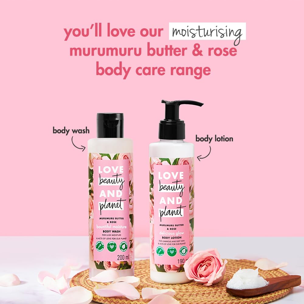 Love Beauty & Planet Natural Murumuru Butter & Rose Glow Body Lotion|| 24hr Moisturization|| Non-Sticky|| Paraben Free|| 400 ml
