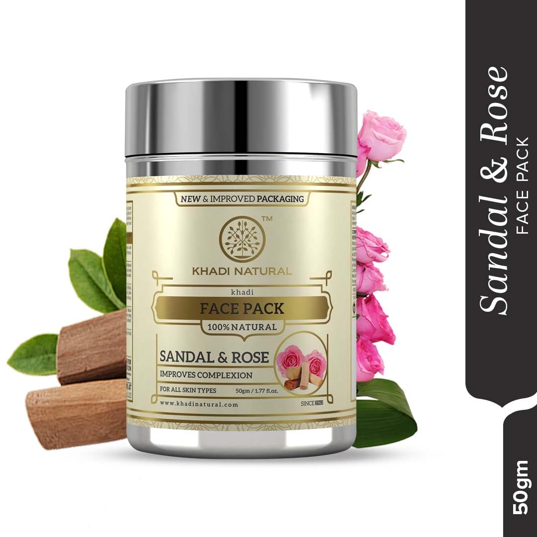 Khadi Natural Sandal and Rose Herbal Face Pack, 50g| Face Pack for Controlling Excess Oil | Natural Face Pack for Acne | Herbal Face Pack for Glowing Skin | Suitable for All Skin Types