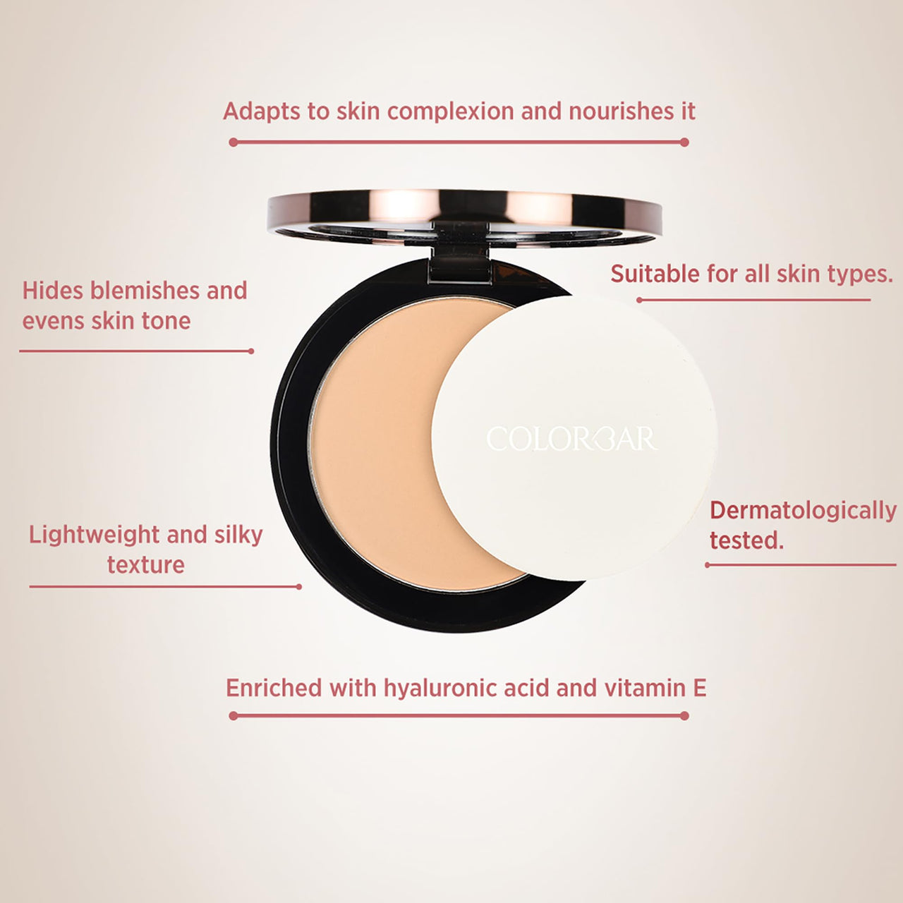 Colorbar Perfect Match Parfait Marier Compact, Nude Beige, 9g | Lightweight and silky texture | Enriched with hyaluronic acid and Vitamin E