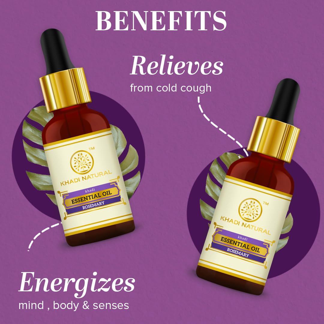 KHADI NATURAL Ayurvedic Rosemary Essential Oil |For for Skin, Hair growth, Aromatherapy| Stress-relieving properties|Natural and Therapeutic|Pack of 2 | (15x2) (30 ml)