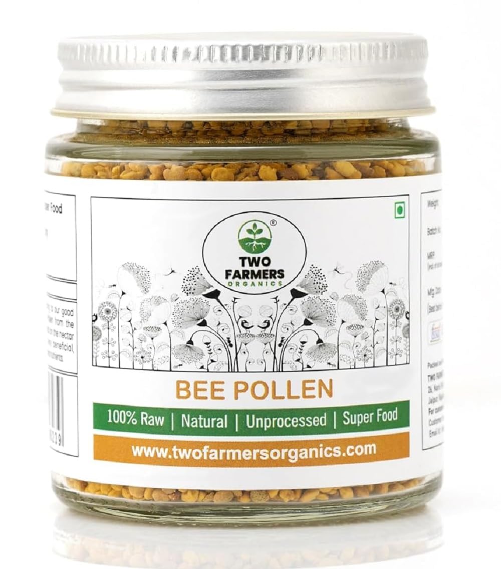 Two Farmers Organics Bee Pollen 100% Raw & Unprocessed – Natural Plant-Based Protein – 100g (Glass Jar)