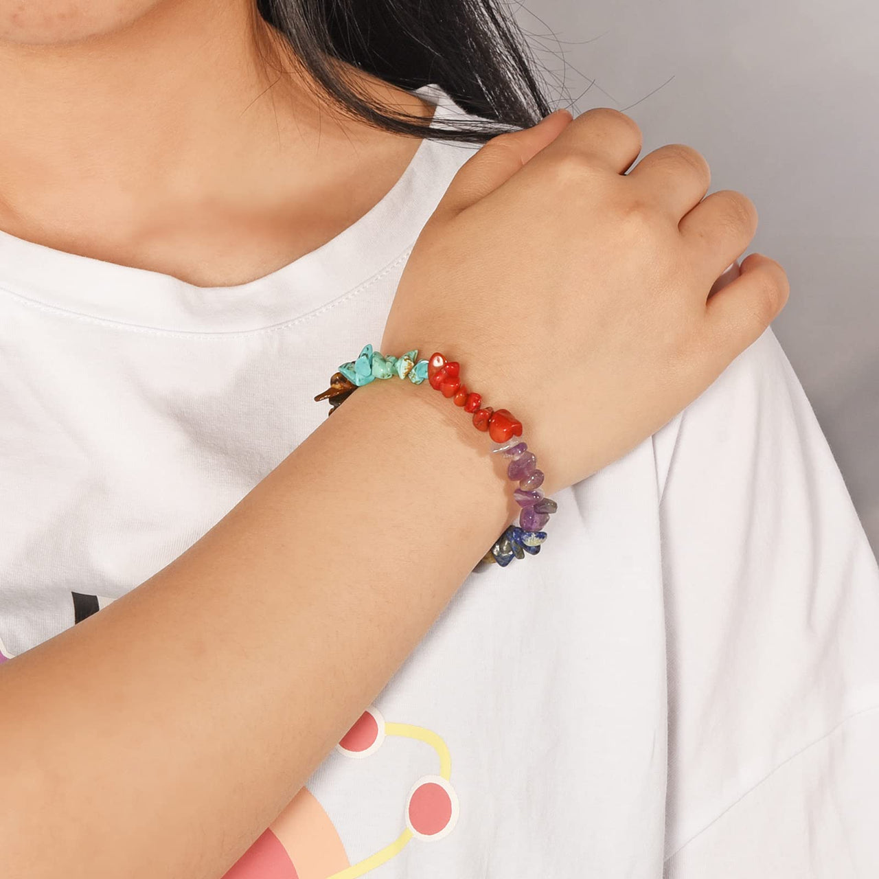 Rbenxia 12 Chakra Stones Healing Crystals Natural Gemstone Chakra Crystal Bracelets Colorful Gravel Chakra Bracelets Irregular Tumble Polished Healing Reiki Stretch Chip Bracelets