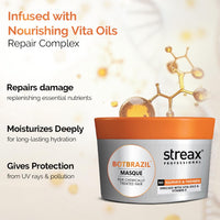 Streax Professional BotBrazil Masque,200 gms for Chemically Treated Hair with Vita Oil Repair Complex, Hydrating Hair Mask for Deep Repair & Nourishment for Keratin, Botox, Colour & Straightened Hair