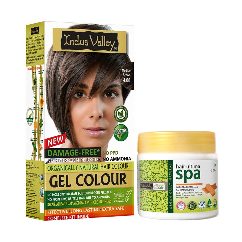 INDUS VALLEY Hair Color Trial Pack | Medium Brown With Hair Ultima Spa (175 ml)