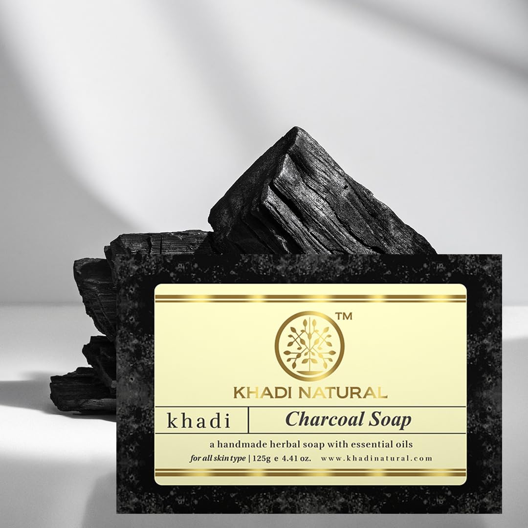 Khadi Natural Charcoal Soap |Deep Cleansing | Purifying | Oil Control | 125g (Pack of 4)