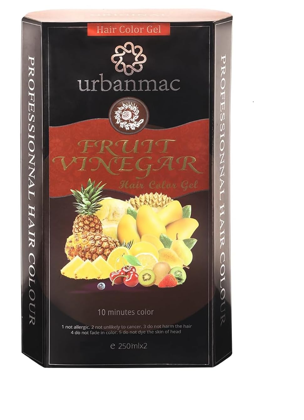 URBANMAC Fruit Vinegar Gel Hair Color Natural Hair Color Dye for Black Hair Dye(100ml x 2) - Black (BLACK, 500)