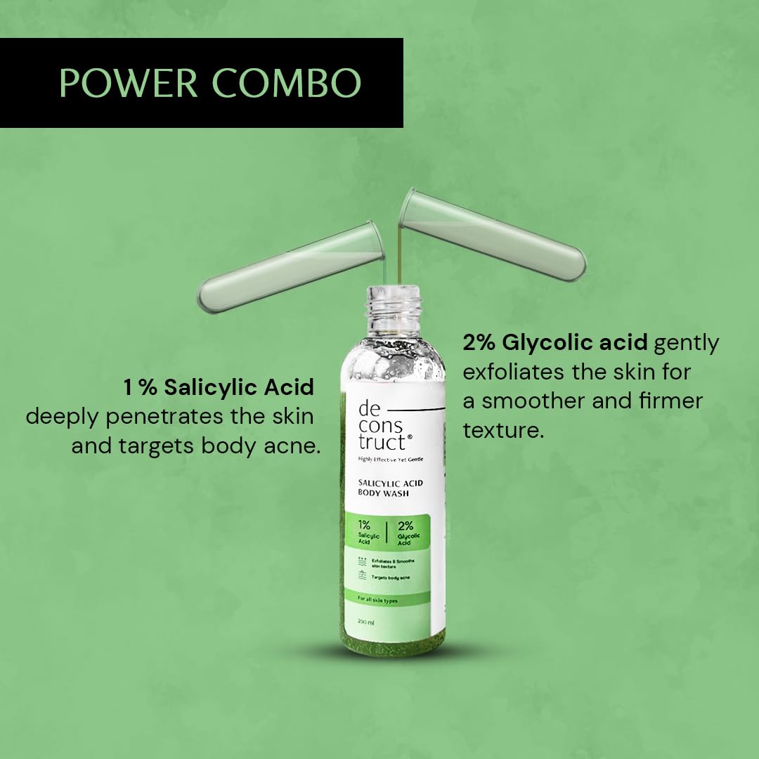 Deconstruct 1% Salicylic Acid Body Wash with 2% Glycolic Acid | Prevents Body Acne, Rough & Bumpy skin | Deeply cleanses skin | Shower gel for Women & Men- 200ml
