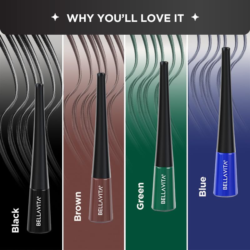 BELLAVITA Intense Drama Waterproof Eyeliner, Green, Matte Finish, Smudge-Proof, Fast-Drying, Felt Tip Applicator, Enriched with Biotin, 3.5 ml