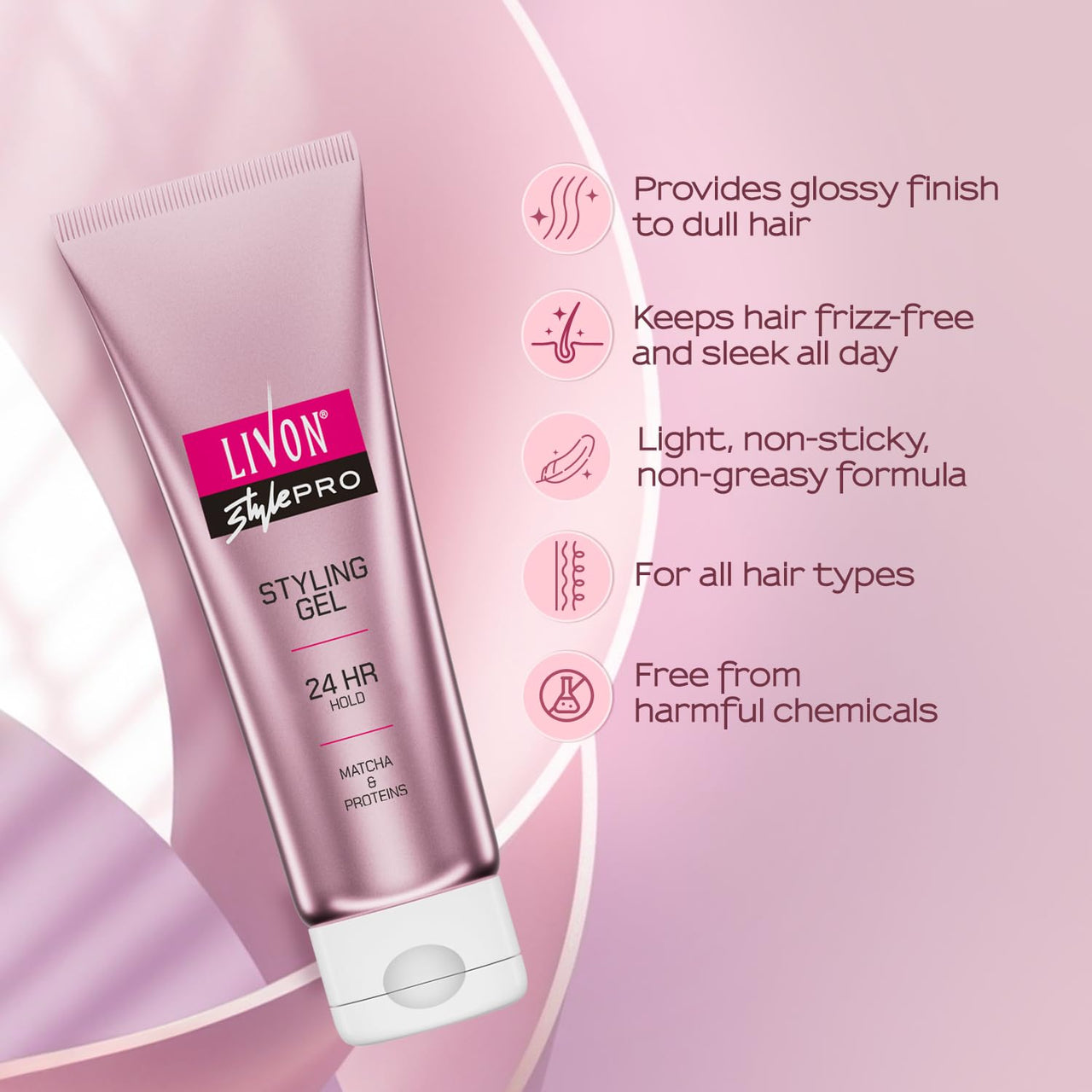 Livon Style Pro Hair Styling Gel for Women and Men | 24-Hour Hold | With Matcha and Proteins | All Hair Types | 100 ml