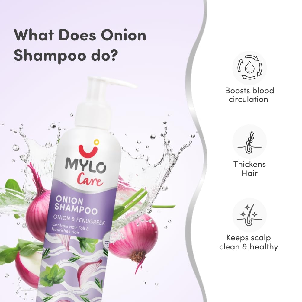 Mylo Care Anti Hair Fall Combo (Onion Oil & Onion Shampoo) 200 ml Each| Contains Bhringraj, Vitamin E, Argan Oil, Onion Seed Oil| Controls Hairfall & Nourishes Hair Roots