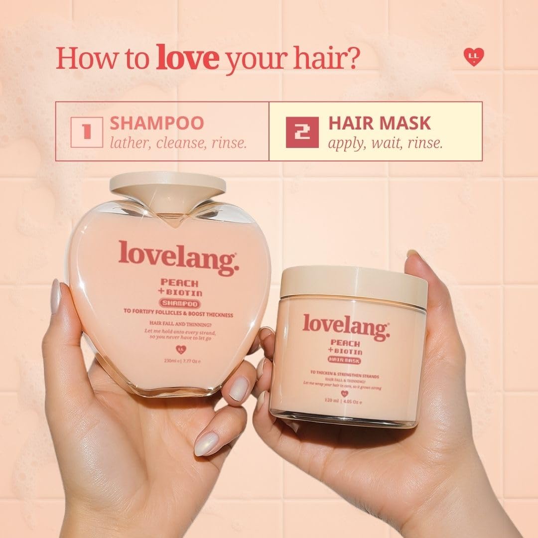 lovelang Peach + Biotin Hair Mask | Deep Nourishment for Hair Fall & Thinning | Thickens, Fortifies & Softens | 120ml | Peach Scented | For All Hair Types