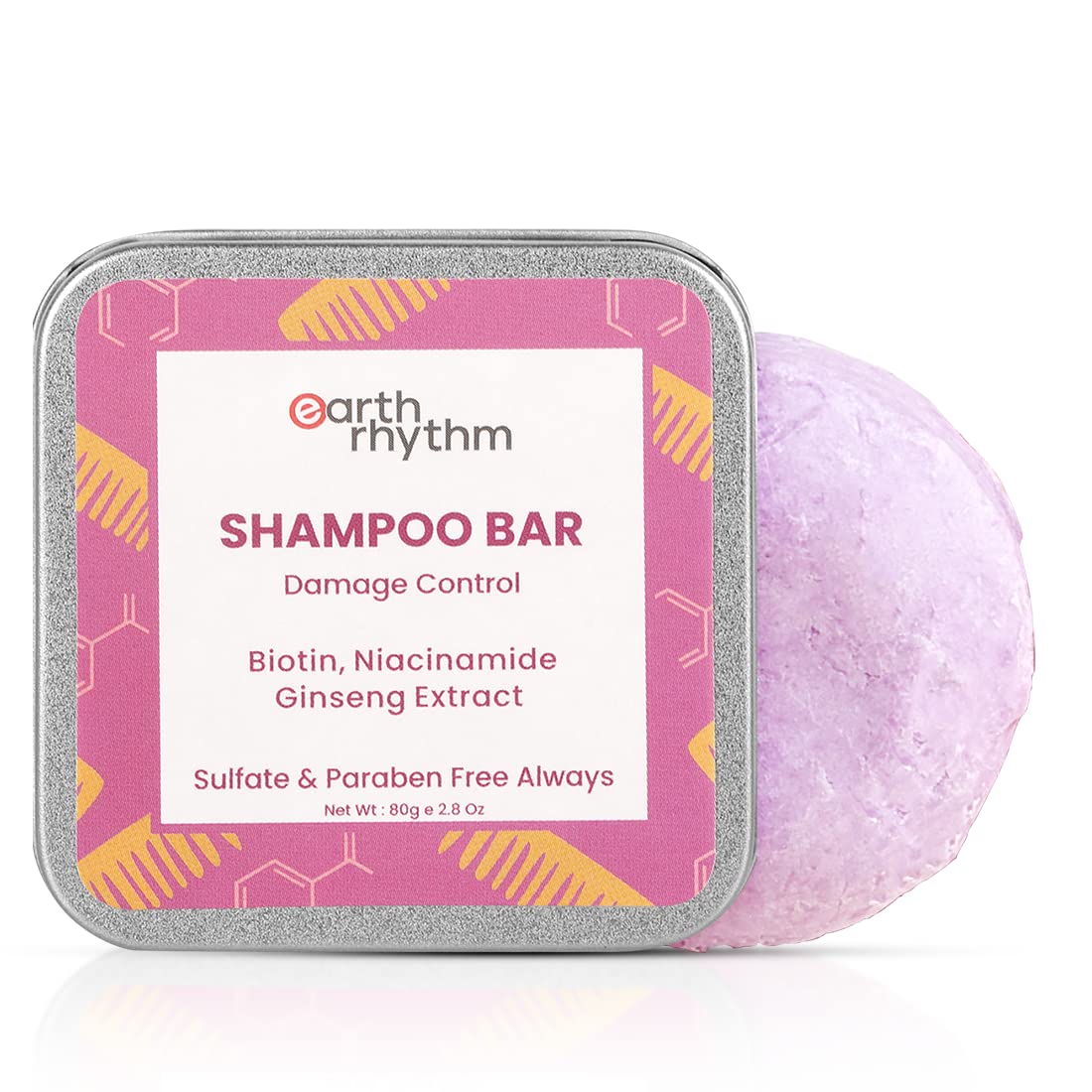 Earth Rhythm Biotin Shampoo Bar With Niacinamide & Ginseng Extract, Sulfate and Paraben Free, Controls Heat Damage, Restores Suppleness (Tin Packaging) - 80 gm