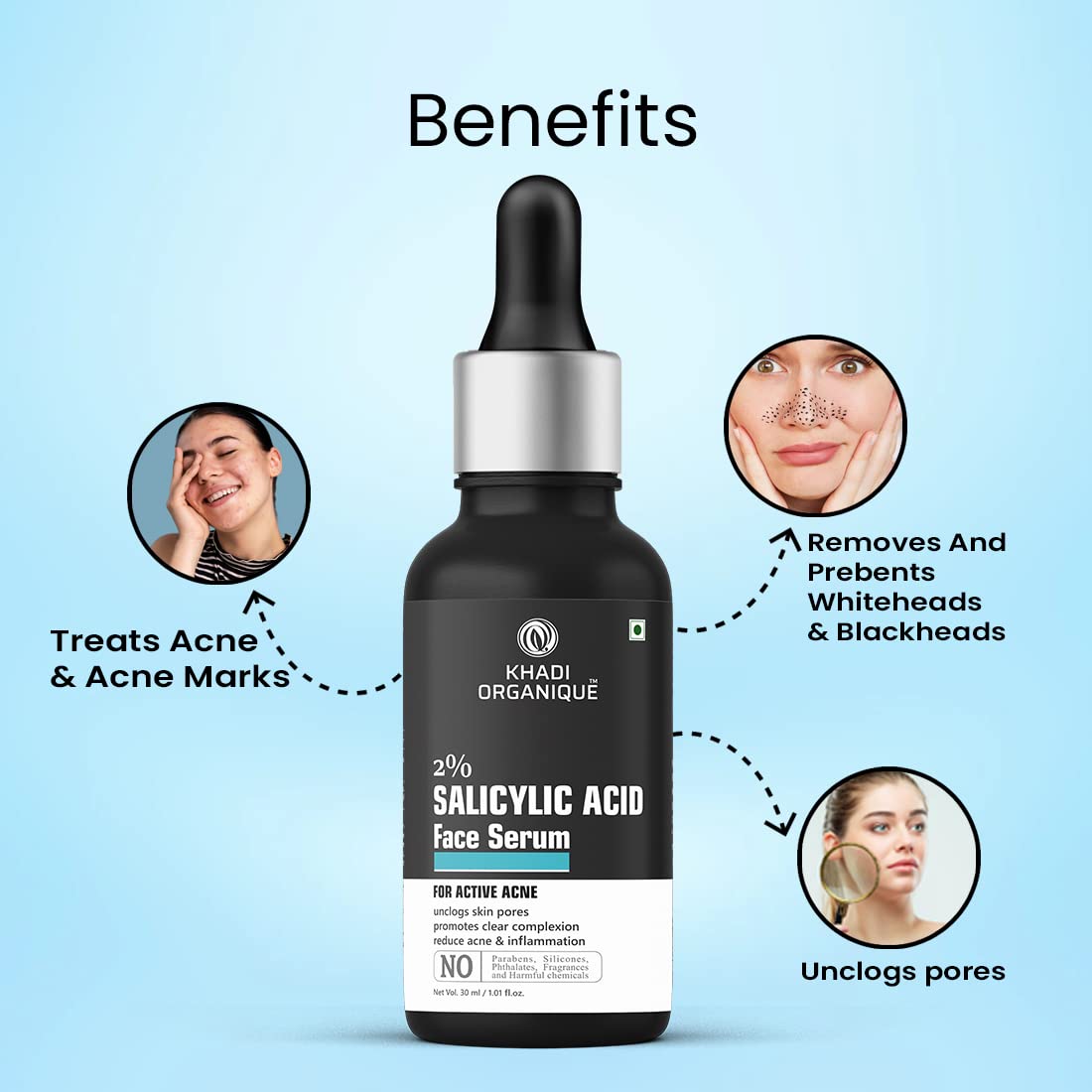 Khadi Organique Salicylic Acid Face Serum Promotes clear complexion, Reduce acne & inflammation, unclogs skin pores