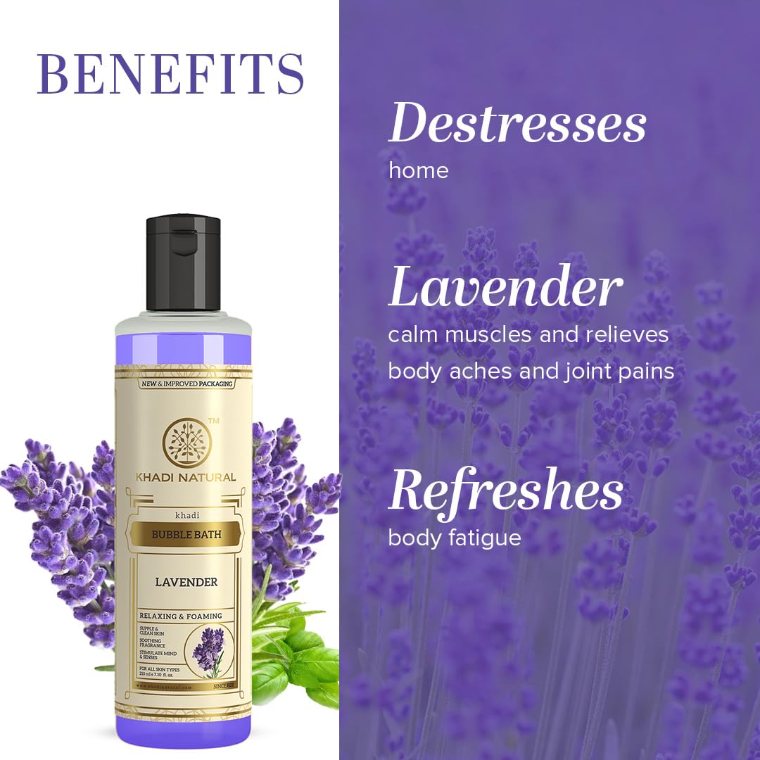 Khadi Natural Ayurvedic Lavendar Bubble Bath| Revitalize mind and body| Makes skin soft and supple|Suitable for All Skin Types| 210ml