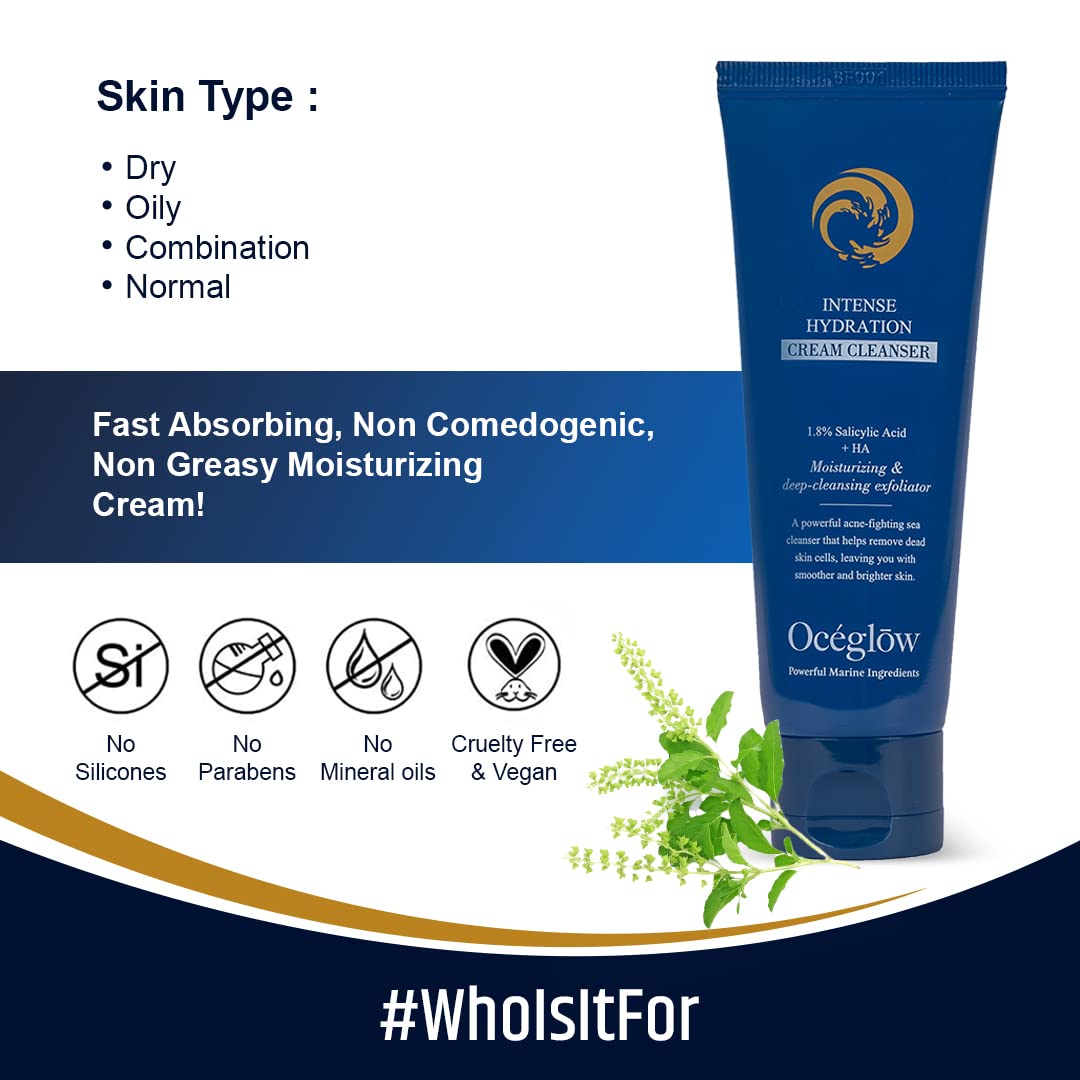 OCEGLOW-Powerful Marine Extracts Anti Aging Water Face Cream & Intense Hydration Face Wash | Face Wash For Acne Prone Skin & Cream For Wrinkles & Fine Lines | Daily Skin Care Regime