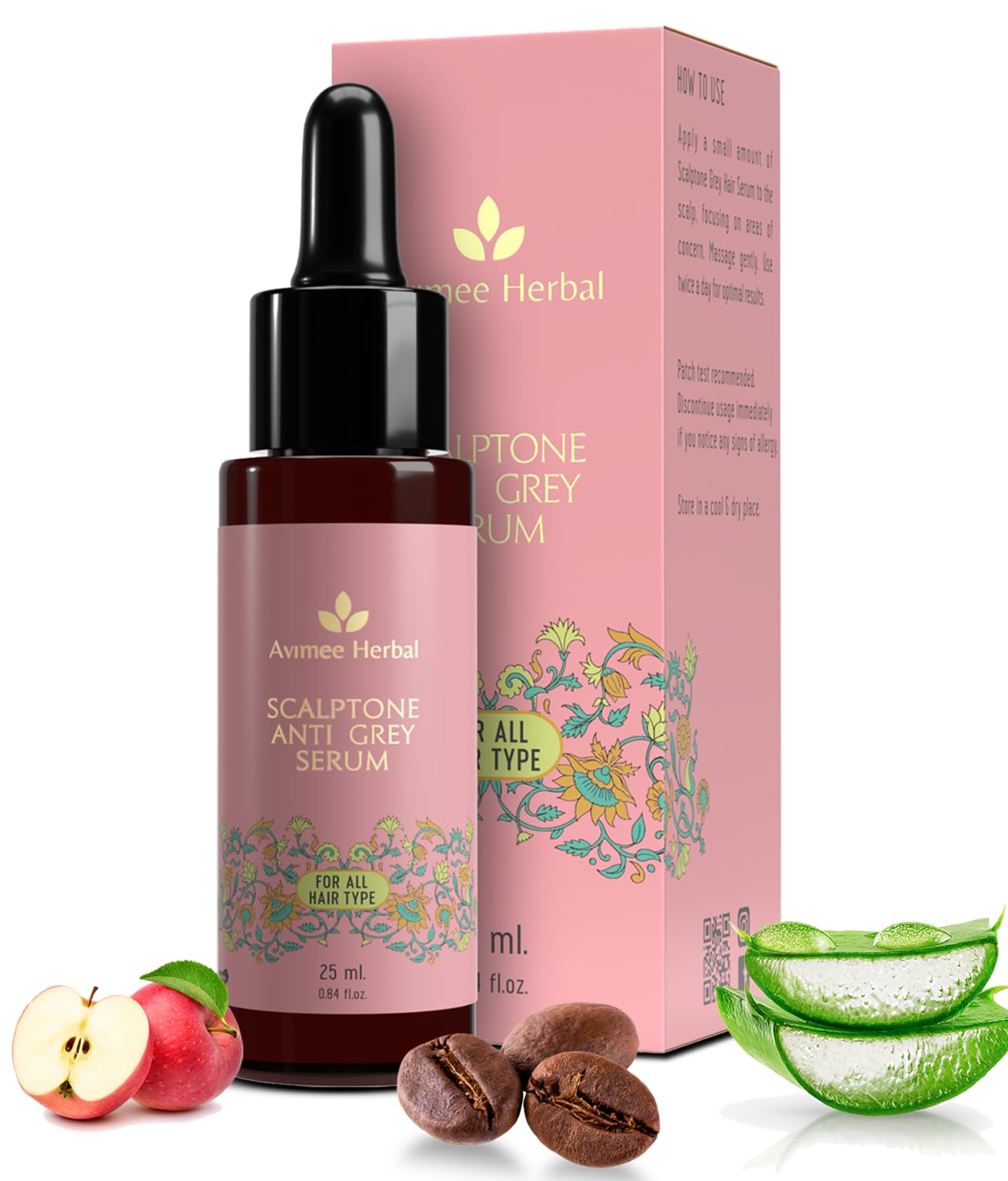 Avimee Herbal Scalptone Grey Hair Serum with Hyaluronic Acid & Caffeine | Toxin Free | Light-weight, Non-sticky & Odourless formula | For All hair types | 25 ml