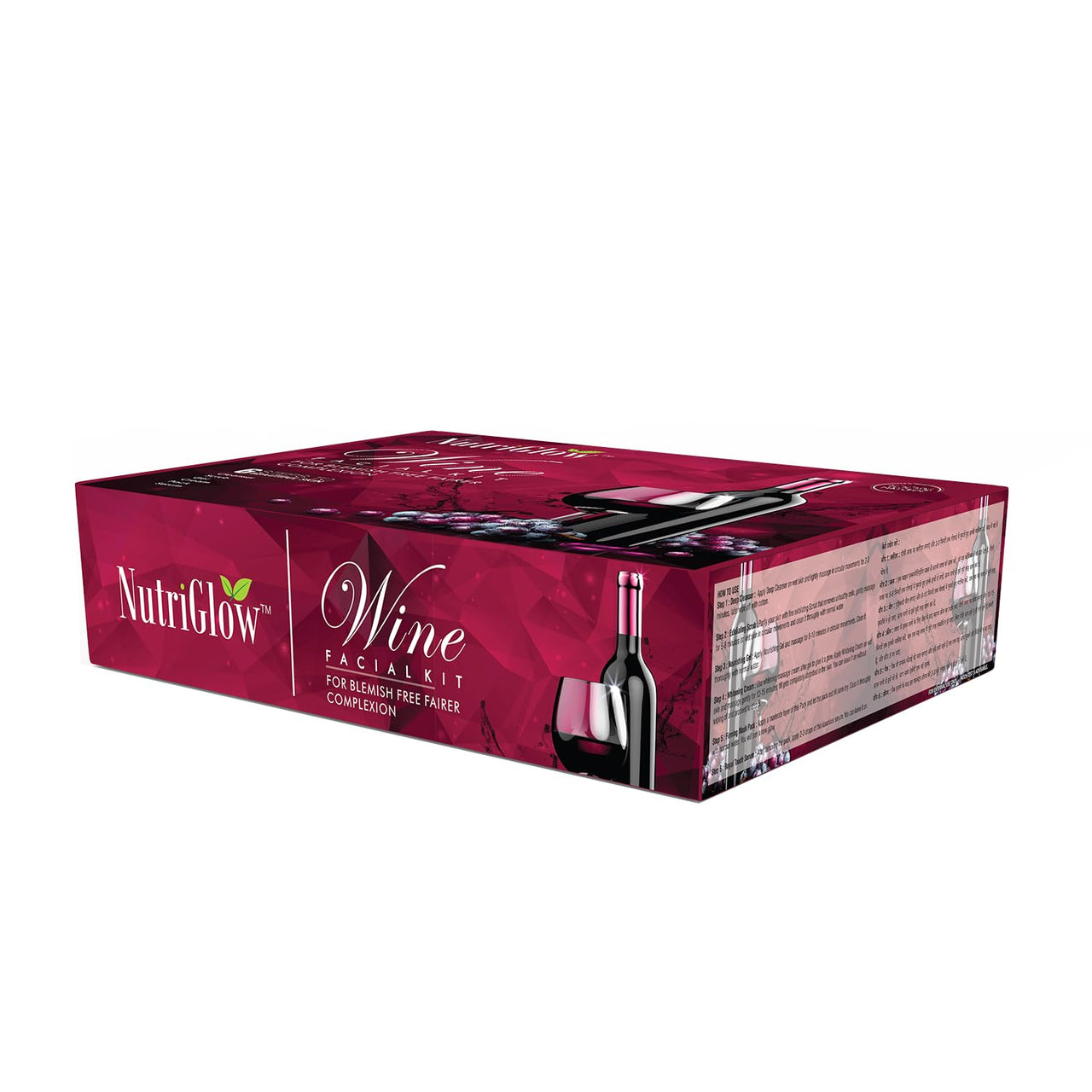 NutriGlow Wine Facial Kit for Women – 5-Step Skincare Routine for Radiant-Looking Skin, Helps Restore Skin’s Natural Nutrients and Improve Appearance of Pigmentation – Suitable for All Skin Types, 250g + 10ml