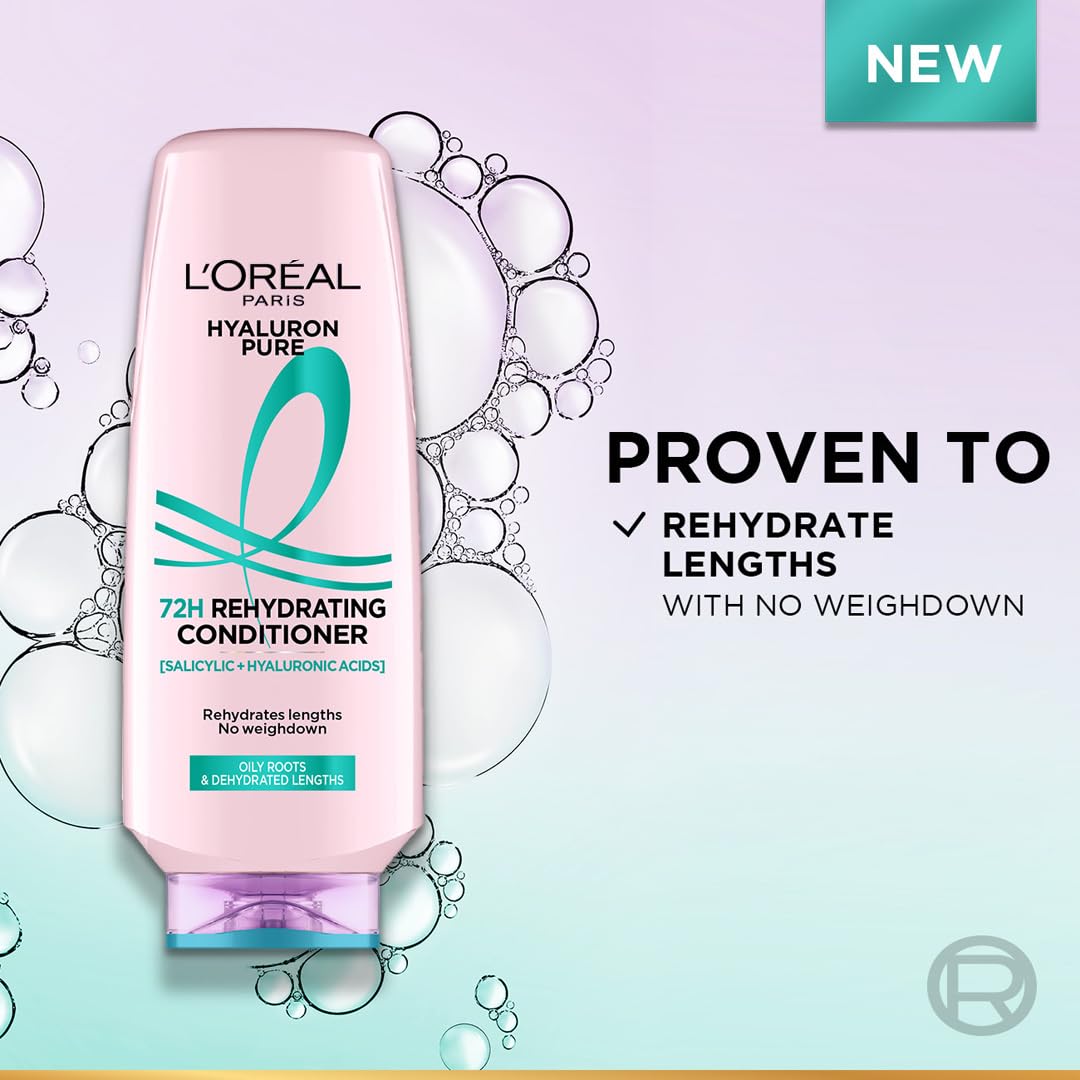 L’Oréal Paris Hyaluron Pure 72H Rehydrating Conditioner for smooth tangle-free hair, 175 ml