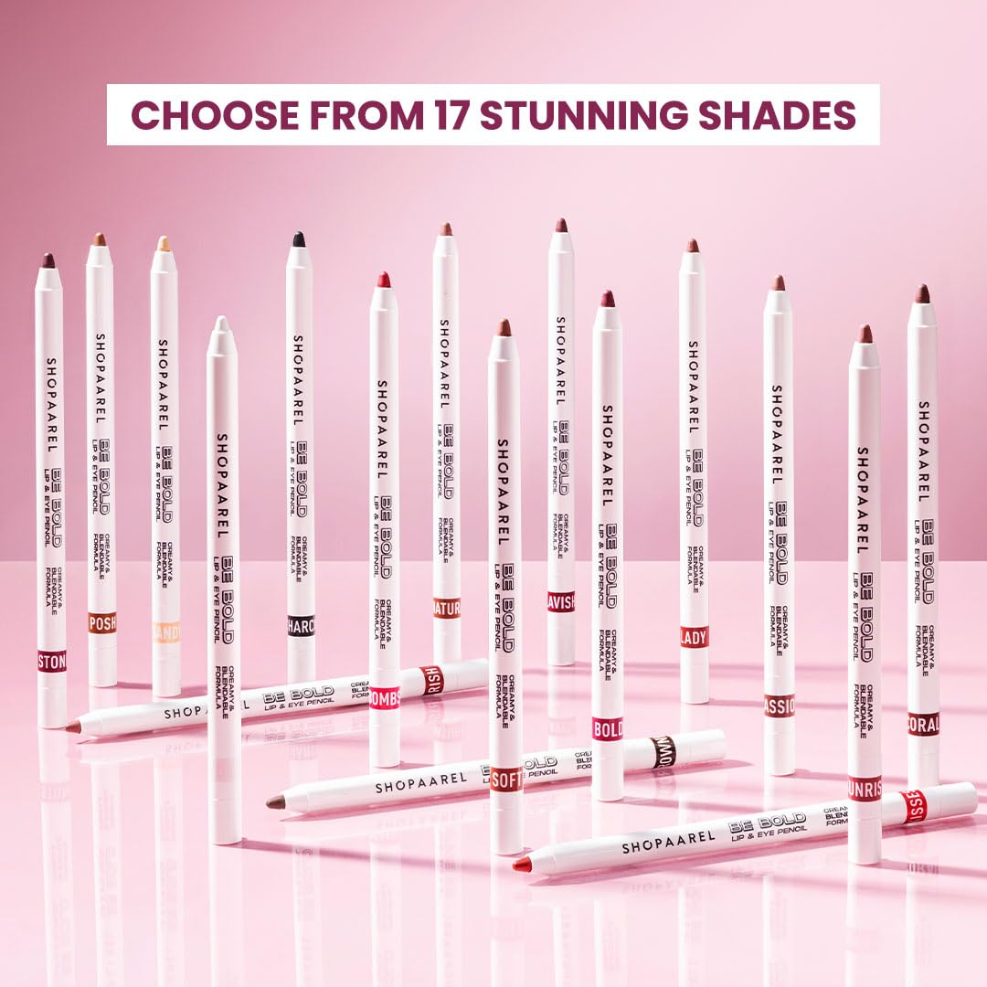 SHOPAAREL BE BOLD Lip & Eye Pencil, 2-in-1 Lip & Eye Liner, Creamy & Blendable, Lip Liner, Built-In Sharpener, Matte Finish, Eye Liner, Intense Pigment, Smudge-Proof, Long Lasting-0.4 Gm, Coral