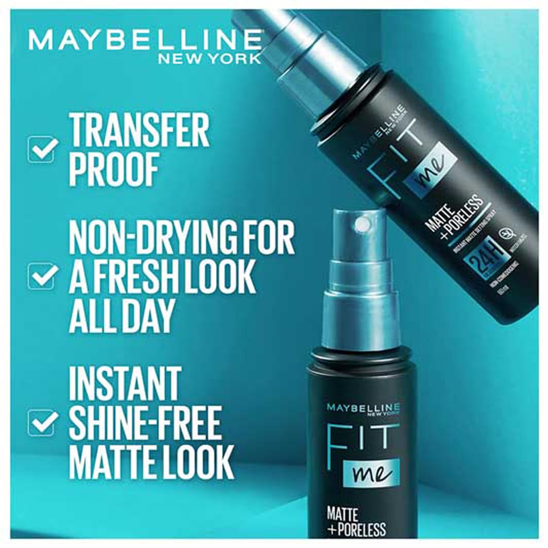 Maybelline New York Setting Spray, Transfer-proof, 24H Oil-Control Formula With Witch Hazel, Fit Me Matte + Poreless, 60 ml (Pack of 2)