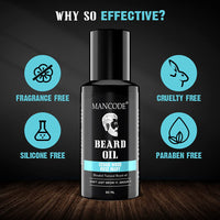 Mancode Beard Growth Oil for Men - 60ml More Beard Growth, With Cedarwood & Rose Mary Natural Oils including Vitamin E, Nourishment & Strengthening, No Harmful Chemicals