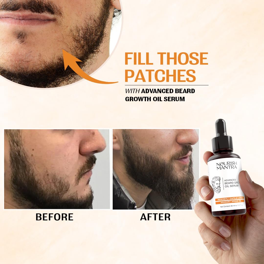 Nourish Mantra Advanced Beard Growth Oil Serum/Made with Redensyl, Capilia Longa, Anagain, Argan Oil/For Fuller, Thicker and Healthier Beard Growth - 30ml