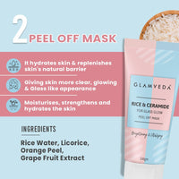 Glamveda Rice & Ceramide Combo | Skin Brightening & Anti Dullness | Improves skin barrier | Suitable For Dry to Combination Skin types | Face Wash & Peel Off Mask Combo