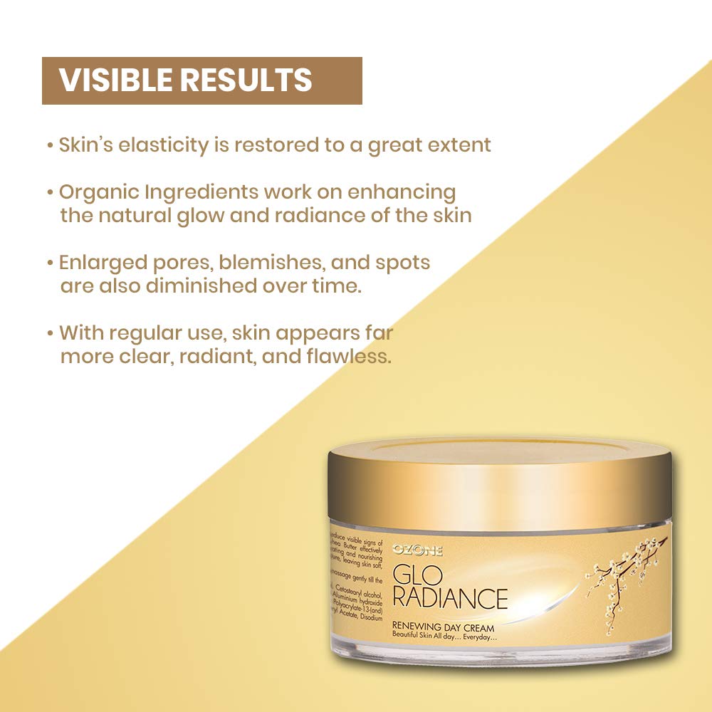 Ozone Glo Radiance Renewing Day Cream 50 G For a Glowing, Youthful Looking Complexion. Hydrating and Nourishing Formula to Heal Dull Damaged Skin - Paraben and Sulfate Free