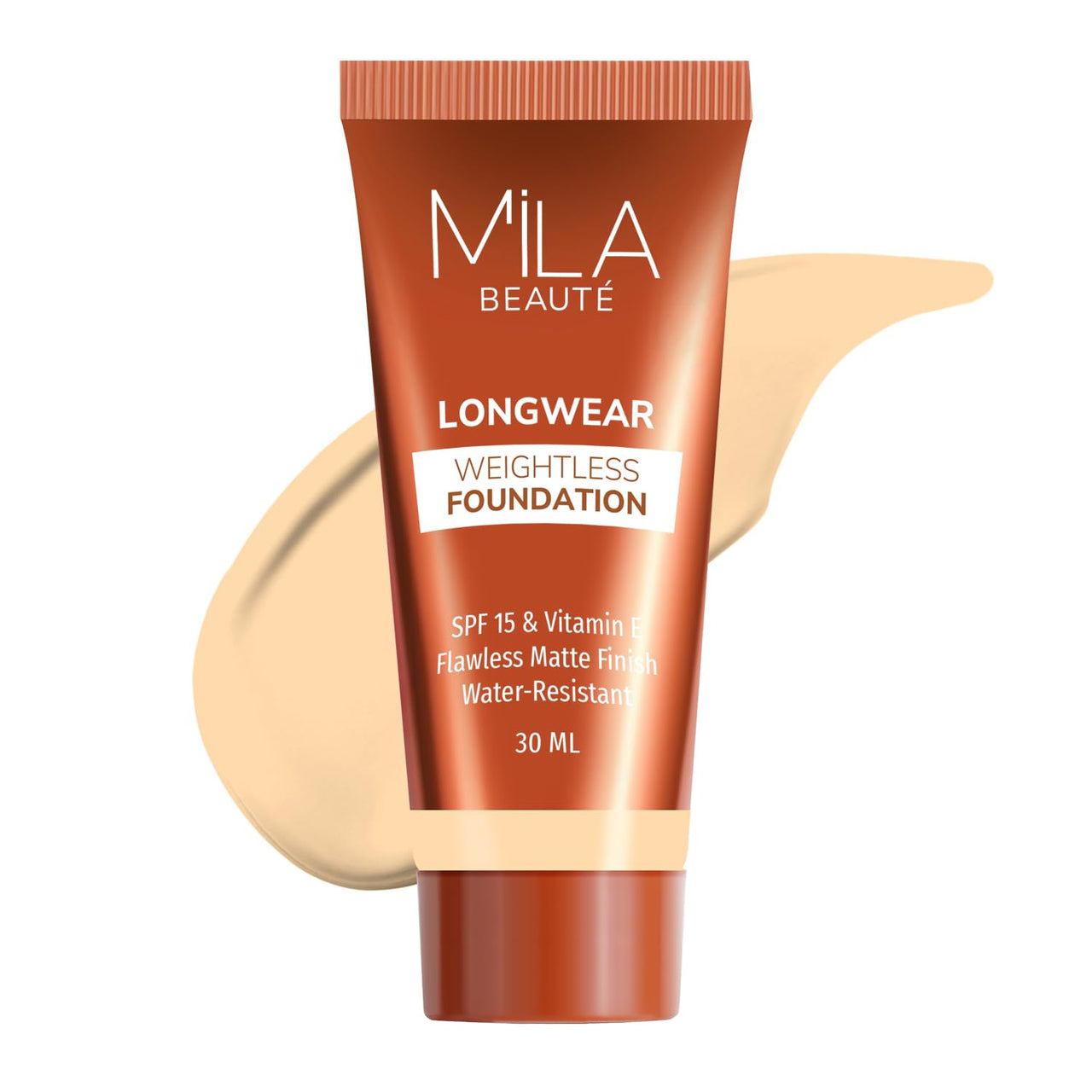 Mila Beauté Longwear Weightless Foundation | Matt Finish With SPF 15 and Vitamin E | Water Resistant Buildable Formula & Super Light | Liquid Foundation | Shade - (201 Natural, 30ml)