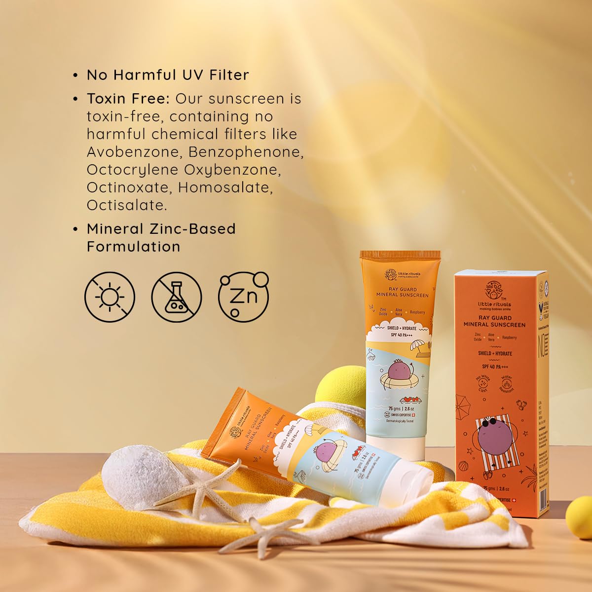 Little Rituals Mineral Baby & Kids SUNSCREEN Lotion Daily Use for Baby & Kids (0-15 years), SPF 40 PA+++ I No White Cast I UVA/UVB/IR + DIGITAL Wi-Fi & Bluelight Protection| Hypoallergenic| SWISS Technology | 75 gm