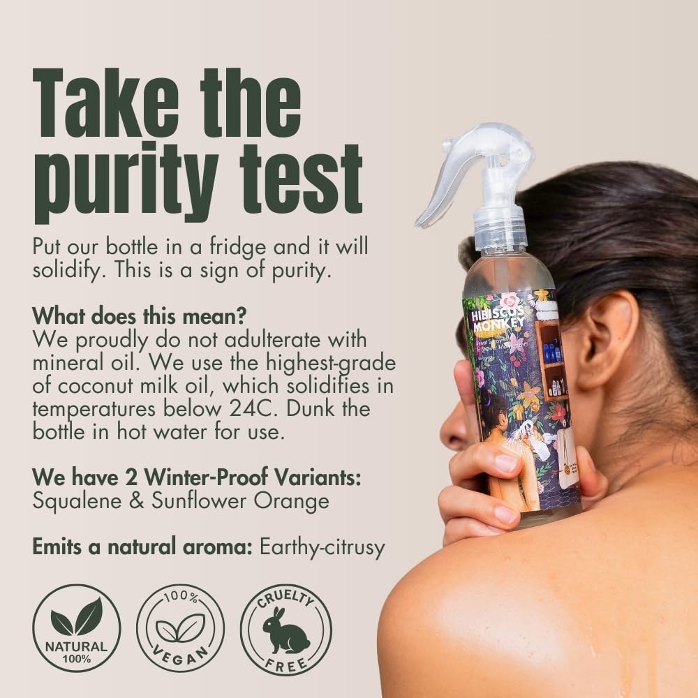 Hibiscus Monkey Velvet Spray Bergamot In Shower Body Moisturizer | Coconut Milk Oil, Bergamot |Moisturizes, Reduces Dryness, Soothes KP|All Natural |Lightweight, Non-Sticky|Dermatologist Tested|250 ML