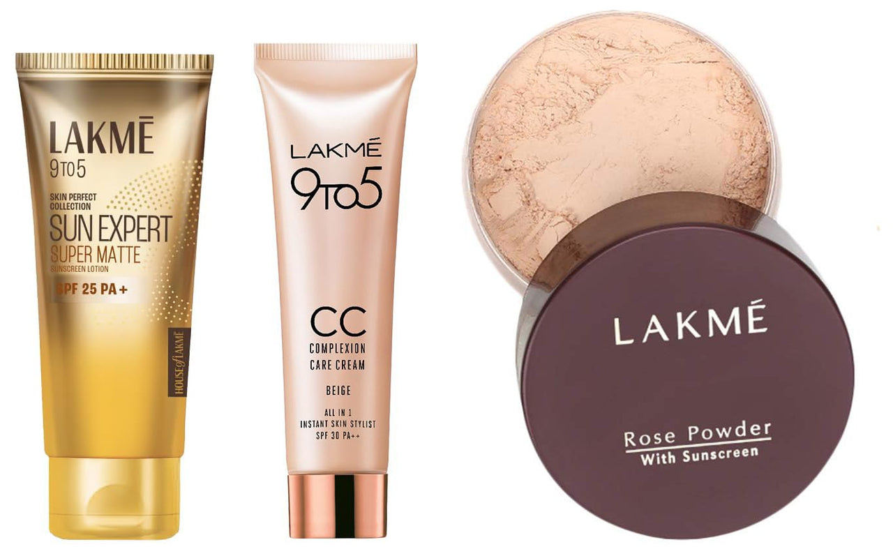 LAKMÉ Pond's  Light Moisturizer & Lakmé 9 To 5 Cc Cream Mini, 01 - Beige, 9 G & Lakmé Rose Loose Face Powder for Oily Skin Type, Matte Finish, 40G