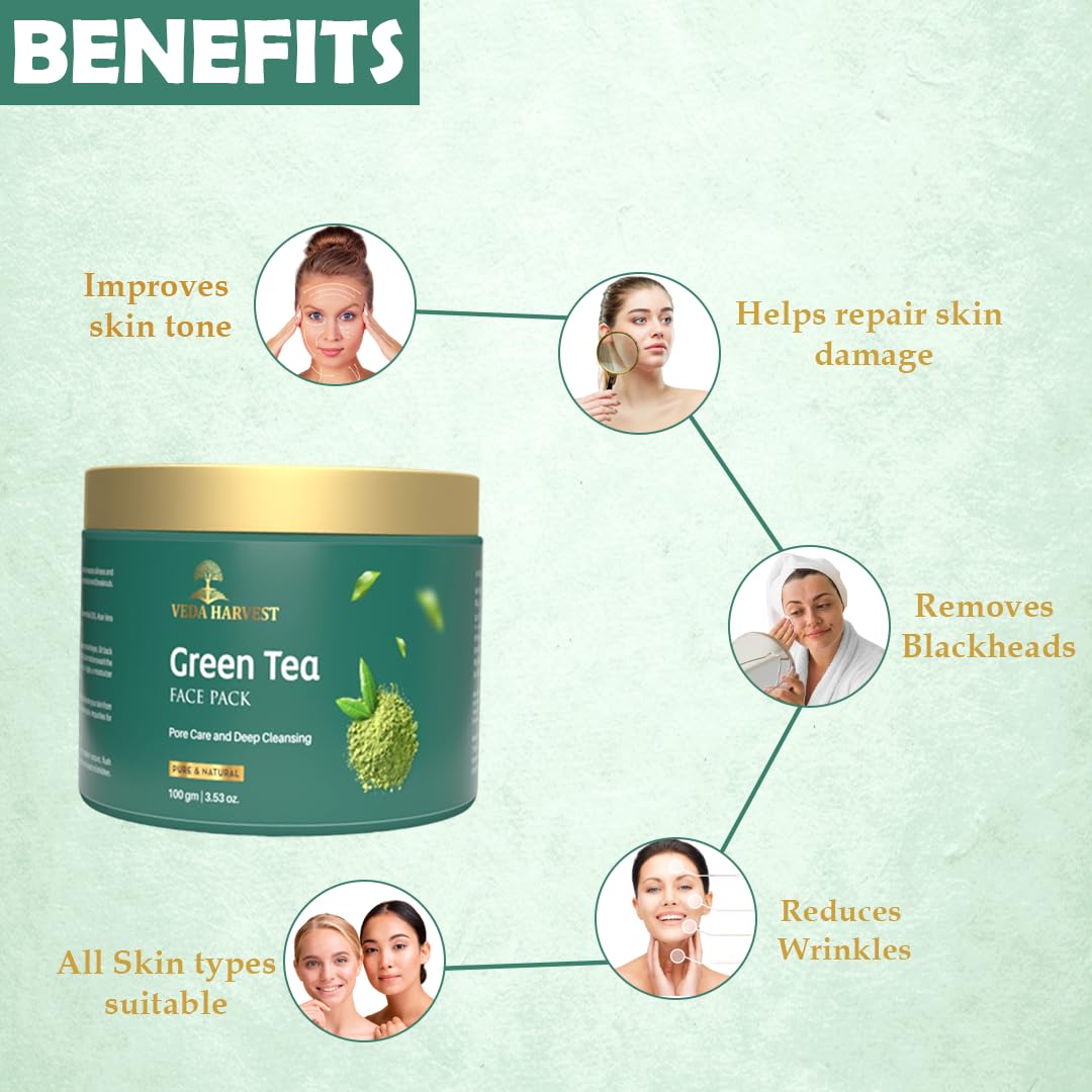 Veda Harvest Rosemary Essential Oil and Green tea face pack | Hydrates skin, Anti acne, Deep pore cleansing