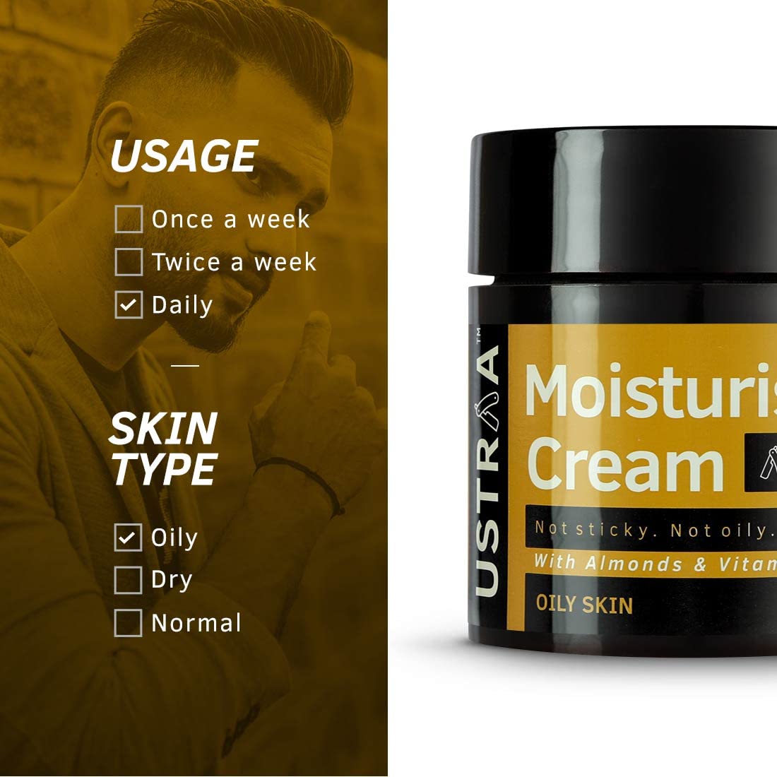 USTRAA Moisturising Cream - Oily Skin - 100g | Long-lasting moisturization & Hydration | Quick Absorption | with Shea Butter | No Parabens, No Mineral Oils