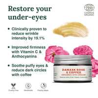 Juicy Chemistry Damask Rose & Coffee Under Eye Cream, 5 g, Caffeine-rich Eye Cream for Dark Circles, Fine Lines & Puffy Under Eyes - Certified Organic Night Eye Cream