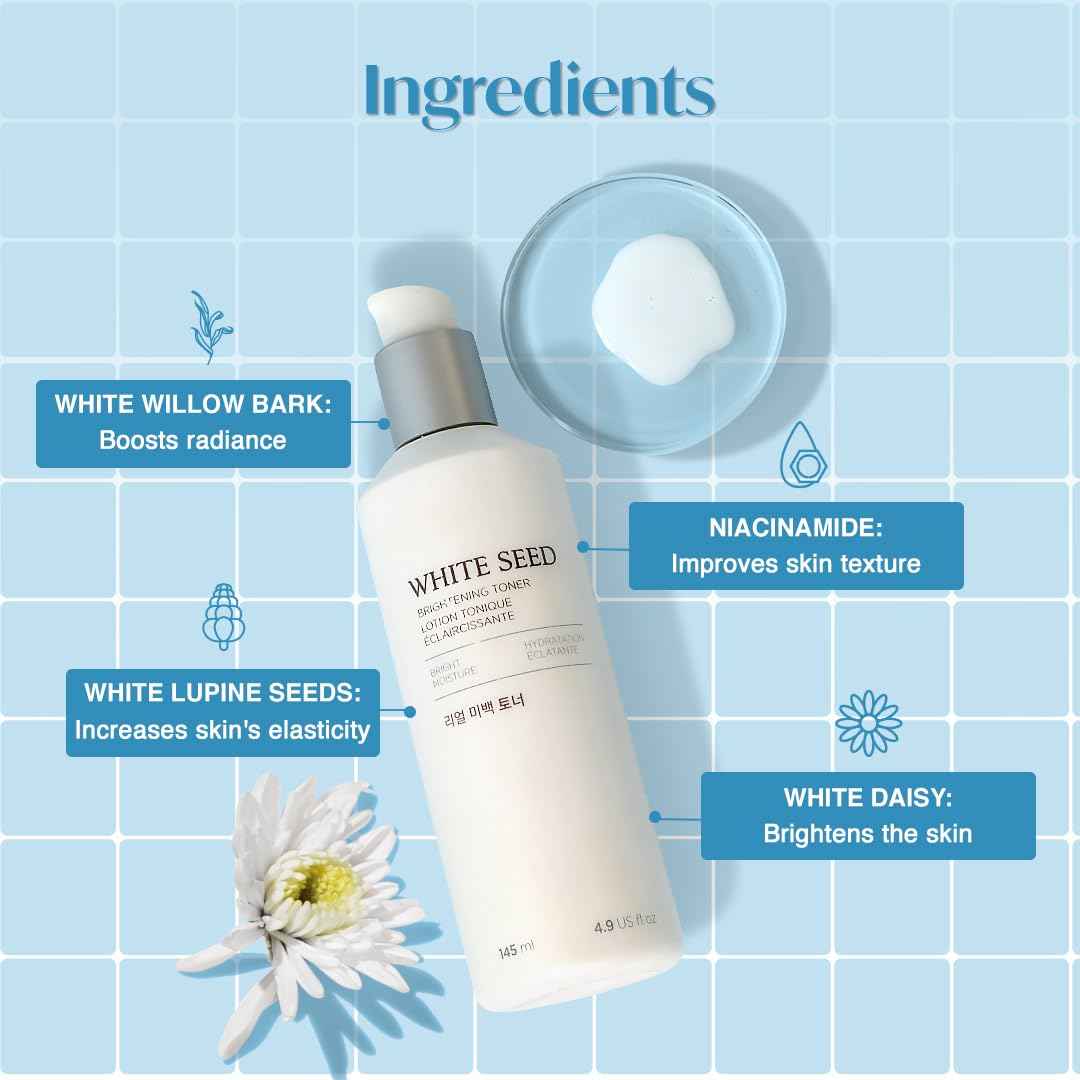 The Face Shop White Seed Brightening Face Toner with Niacinamide & Vitamin B | For Dark Spots, Dullness & Acne Scars| Suitable for Normal, Oily, Dry, Combination Skin | Sulphate & Paraben Free, 145ml