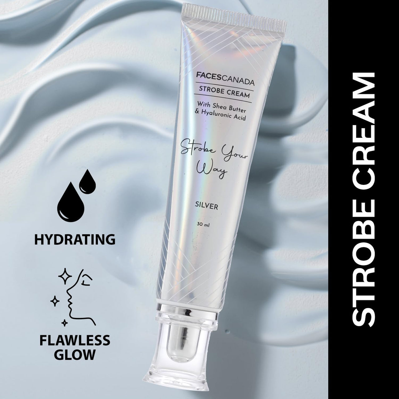 FACES CANADA Celeb Glow Kit | Silver Strobe Cream (30ml) + Medium Natural All Day Hydra Matte Mini Foundation (18ml) | Makeup Kit For Women (Combo Pack of 2)