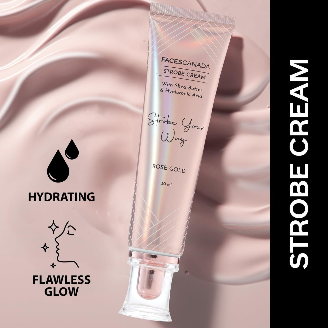 FACES CANADA Rose Glow Kit | Rose Gold Strobe Cream (30ml) + Medium Natural All Day Hydra Matte Mini Foundation (18ml) | Makeup Kit For Women (Combo Pack of 2)