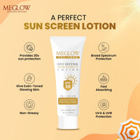 Meglow Skincare Combo Pack of 2 - Meglow Pro-Care Day Defense Sunscreen lotion with-SPF 30 PA+++ with Meglow BB+ Cream | Sun Protection & Everyday Makeup Look | For All Skin Types
