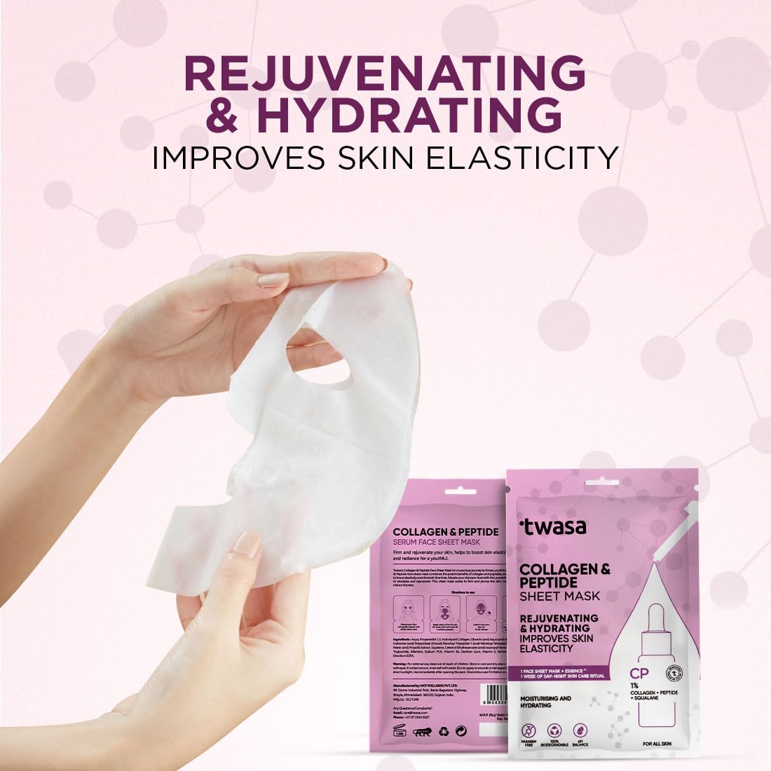 Twasa Collagen & Peptide Serum Face Sheet Mask | Face Mask for Glass Skin | Collagen Mask for Hydrating Overnight Mask, Pore Minimizing (20ml) - Pack of 1